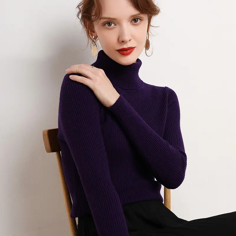 Women's 2025 High Collar Ribbed Knit Sweater - Image 18