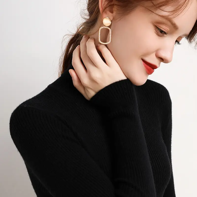 Women's 2025 High Collar Ribbed Knit Sweater - Image 3