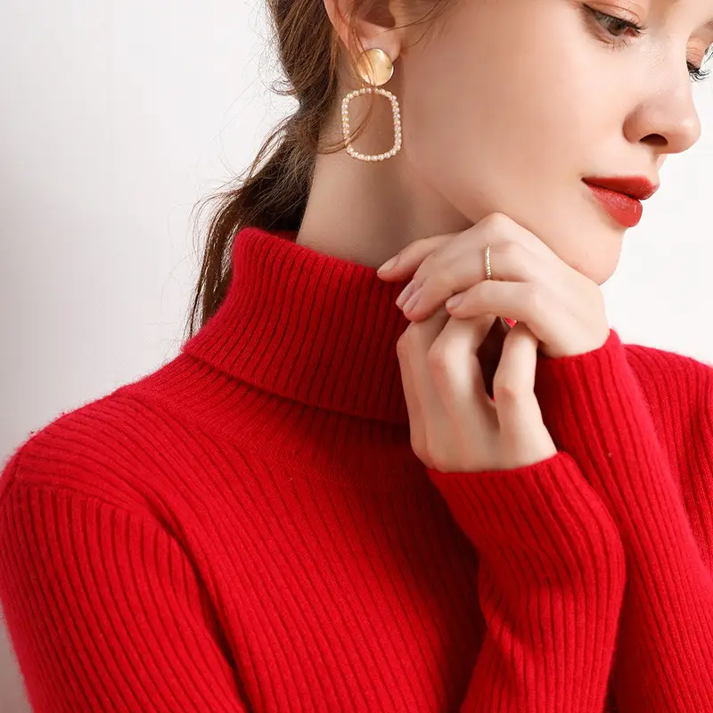 Women's 2025 High Collar Ribbed Knit Sweater - Image 4