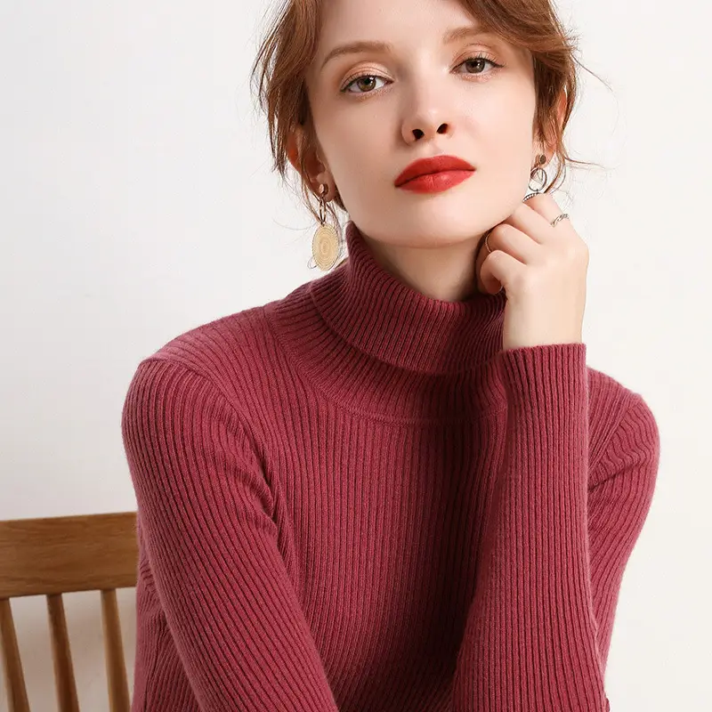 Women's 2025 High Collar Ribbed Knit Sweater - Image 5