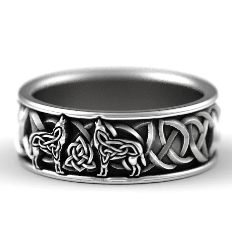Nordic Mythical Wolf Ring 8.5mm Silver - Image 2