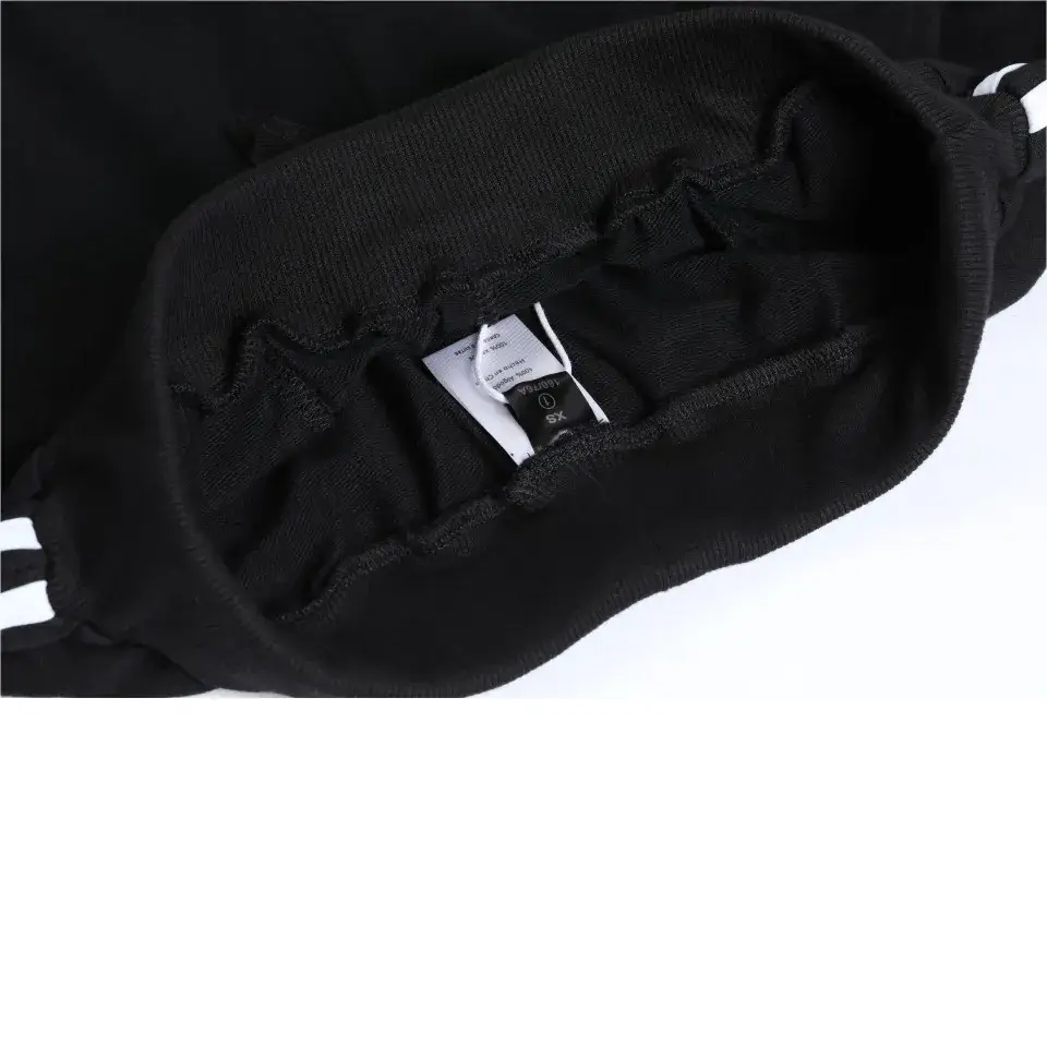 Men Women Black Cotton Wide Track Pants with White Stripes