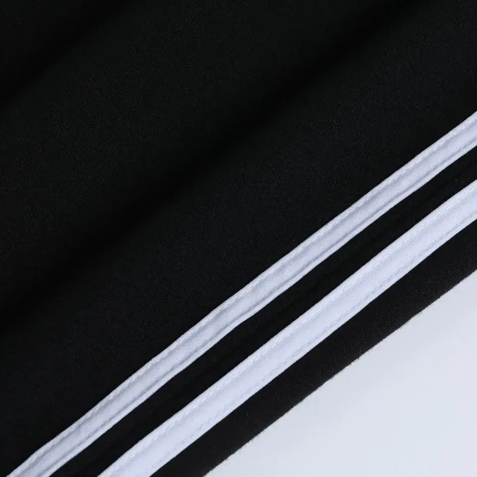 Men Women Black Cotton Wide Track Pants with White Stripes