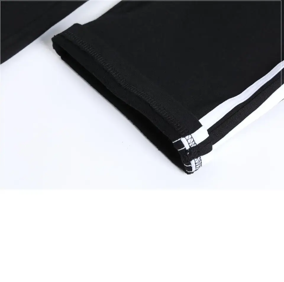 Men Women Black Cotton Wide Track Pants with White Stripes
