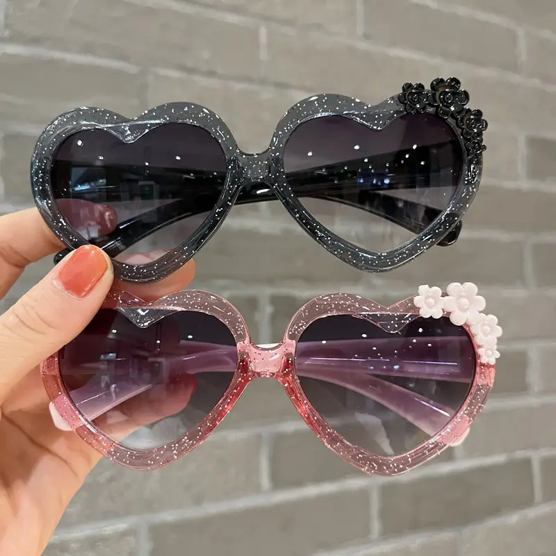 Purple Heart-Shaped Glass Sunglasses for Girls