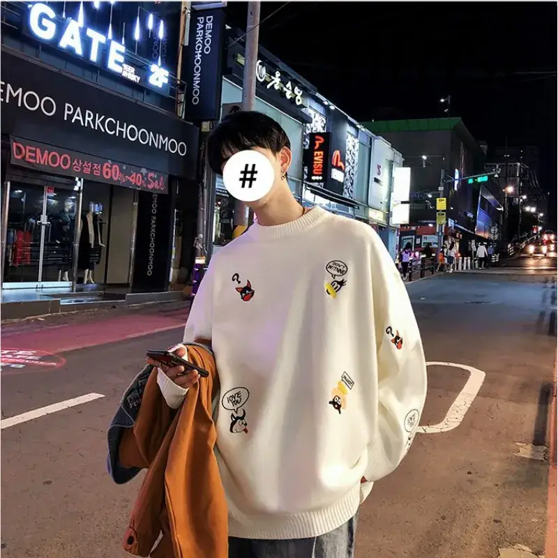 Men Korean Style Embroidered Sweater Winter Loose Round Neck - Image 4