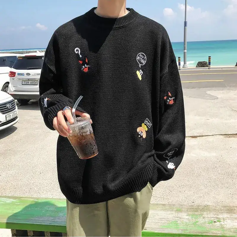 Men Korean Style Embroidered Sweater Winter Loose Round Neck - Image 5