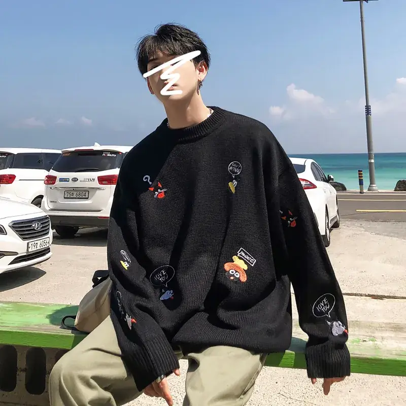 Men Korean Style Embroidered Sweater Winter Loose Round Neck - Image 6