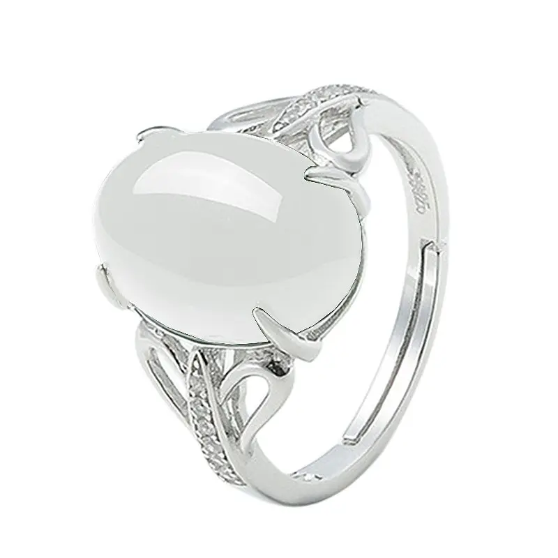 Green Agate Ring for Men Women Silver Chalcedony