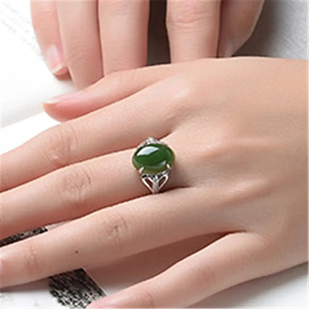 Green Agate Ring for Men Women Silver Chalcedony