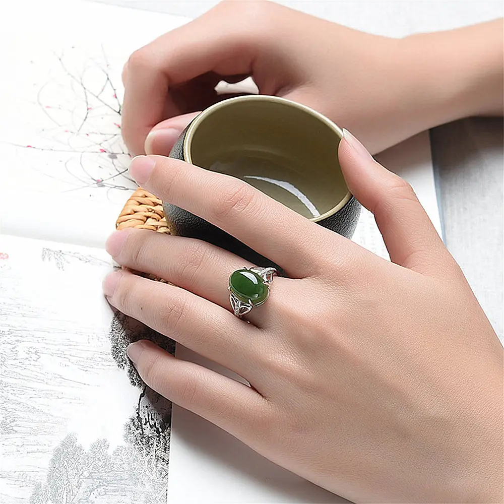 Green Agate Ring for Men Women Silver Chalcedony — feature 19