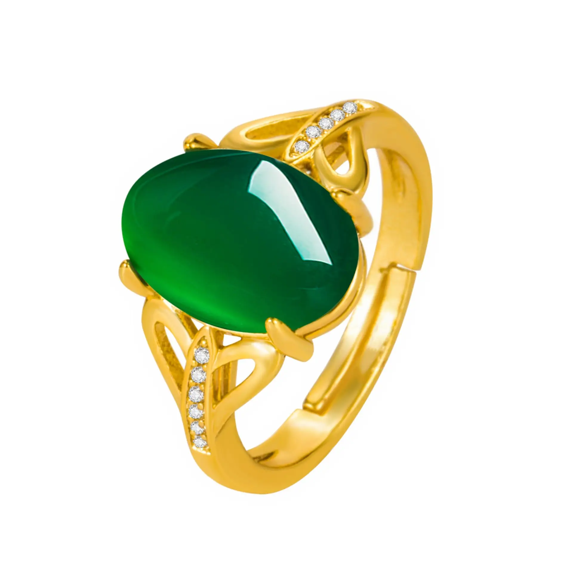 Green Agate Ring for Men Women Silver Chalcedony