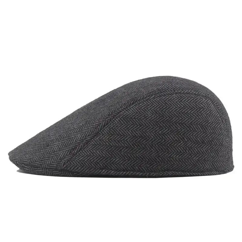 Men's Herringbone Winter Beret Cap Grey - Image 5