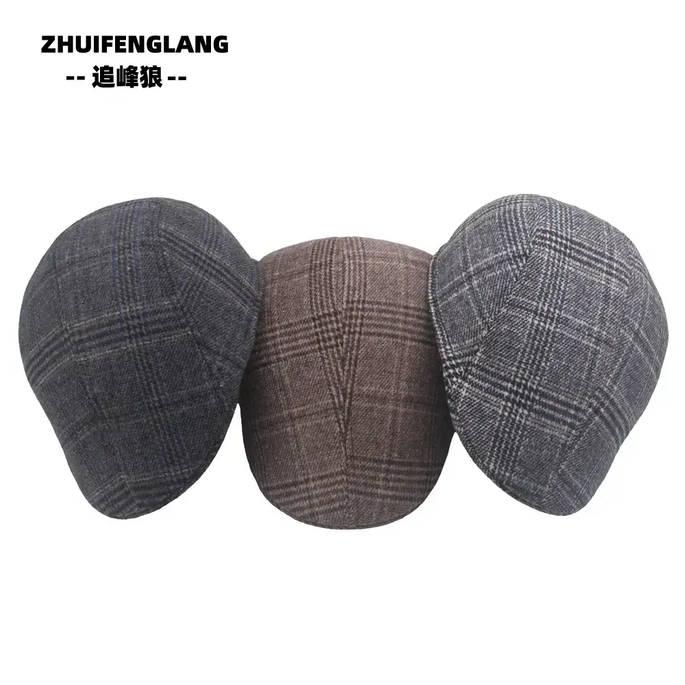 Men's Herringbone Winter Beret Cap Grey — feature 13