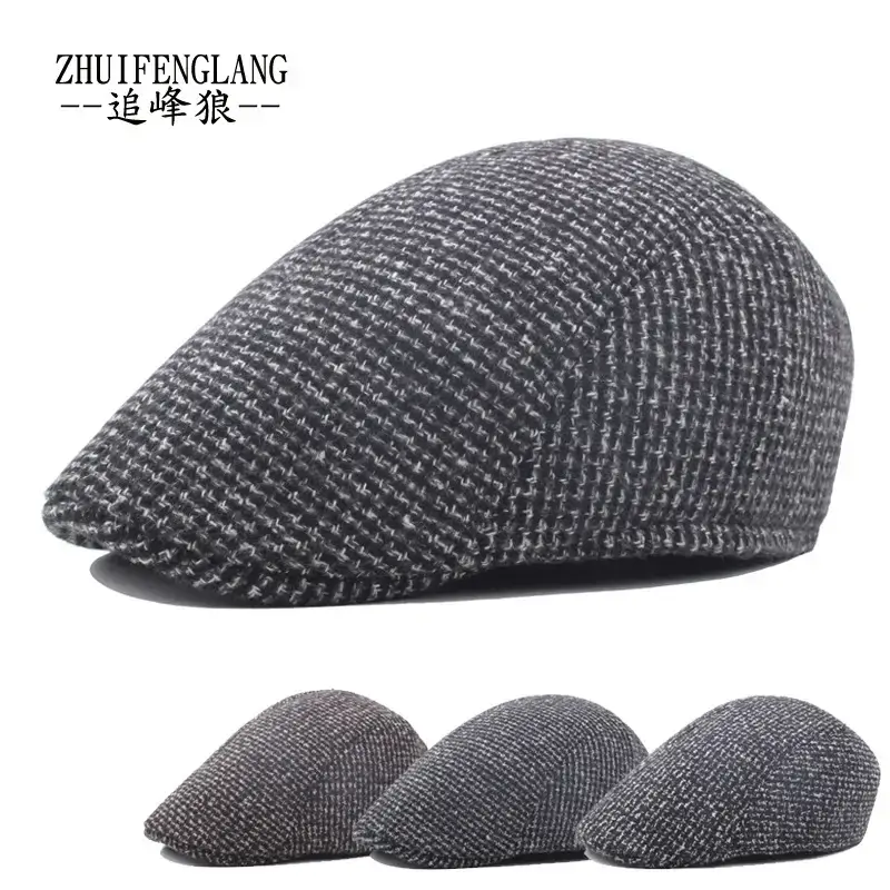 Men's Herringbone Winter Beret Cap Grey — feature 17
