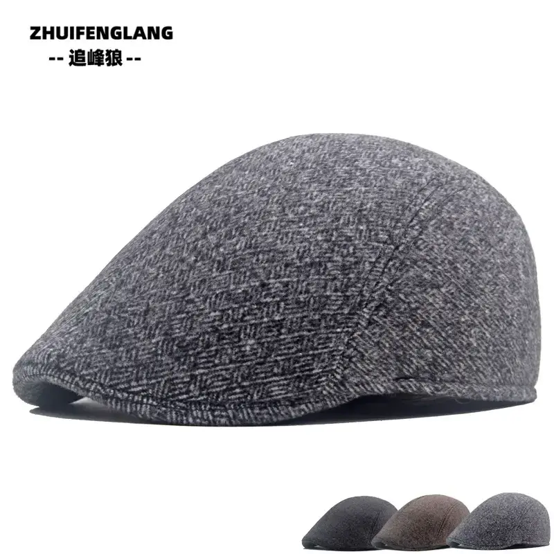 Men's Herringbone Winter Beret Cap Grey — feature 19