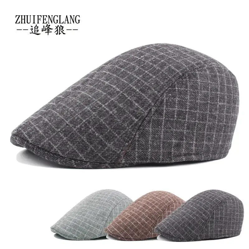 Men's Herringbone Winter Beret Cap Grey — feature 20