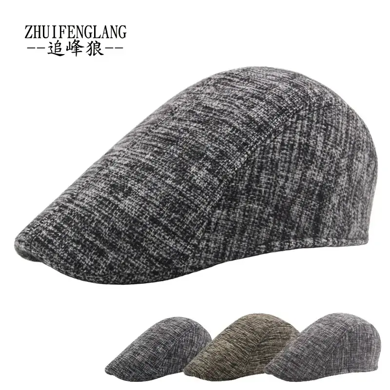 Men's Herringbone Winter Beret Cap Grey — feature 22