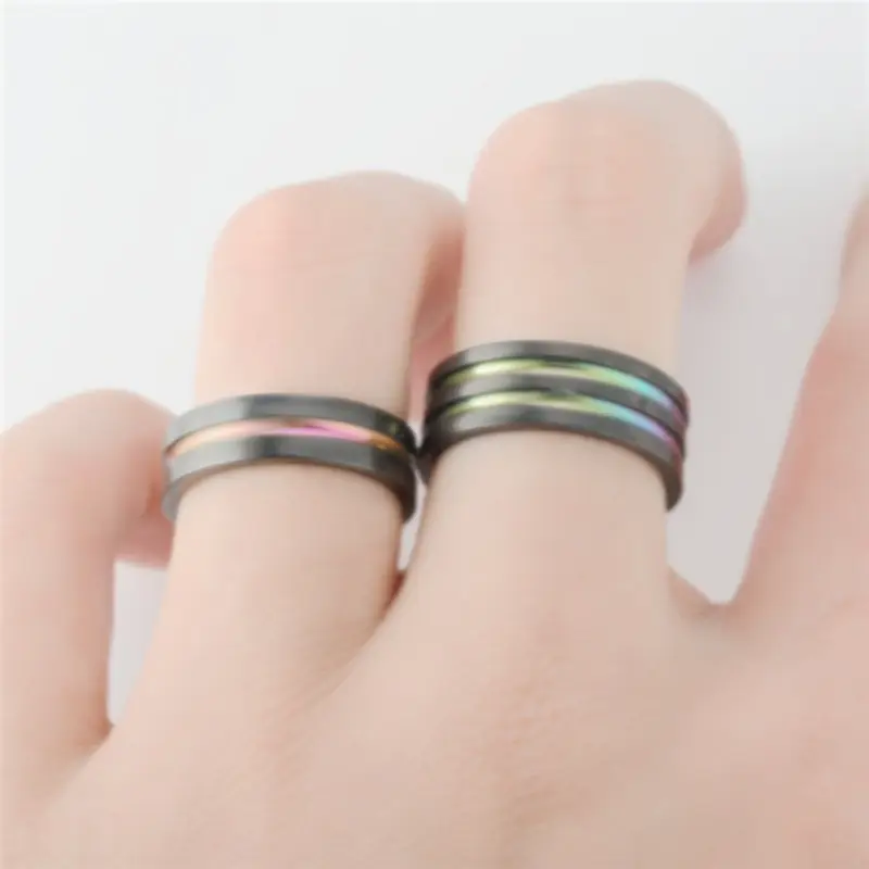 Titanium Steel Black Two-Color Couple Ring