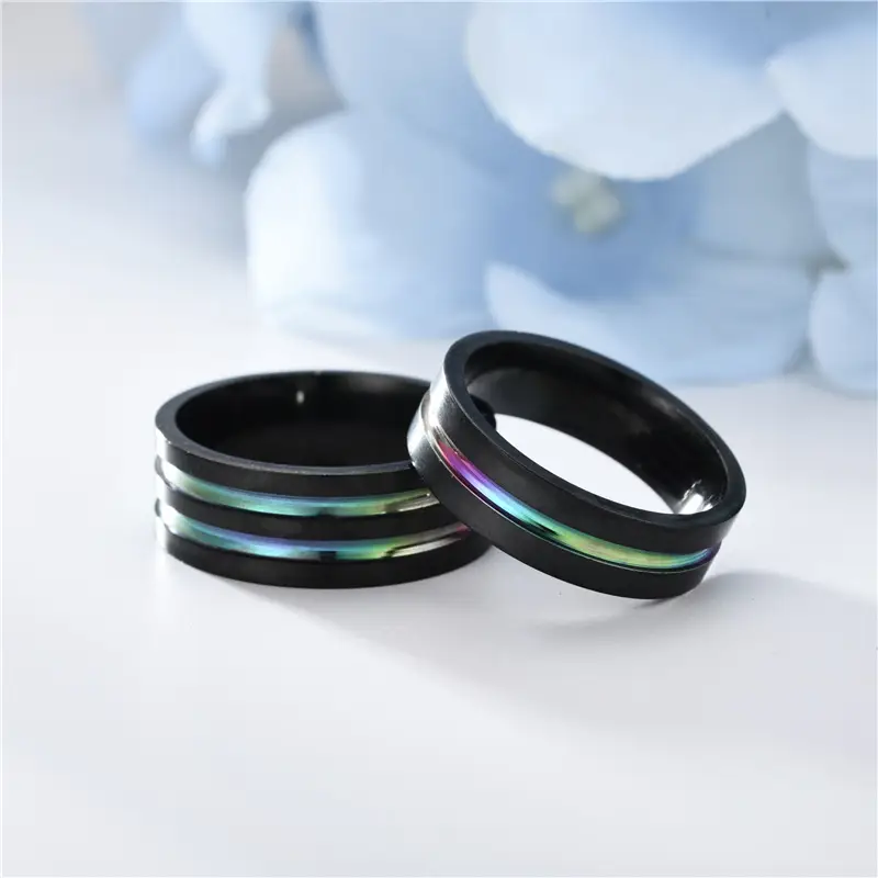 Titanium Steel Black Two-Color Couple Ring