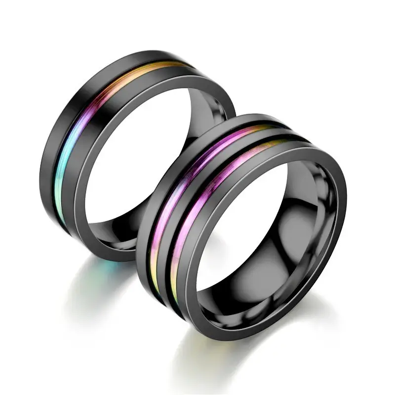Titanium Steel Black Two-Color Couple Ring — feature 10