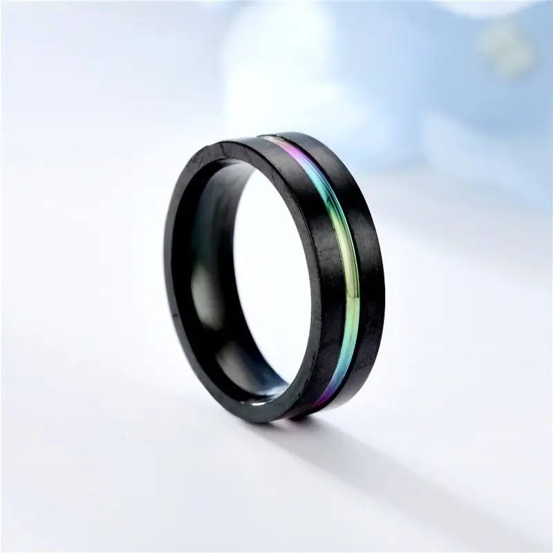 Titanium Steel Black Two-Color Couple Ring — feature 12