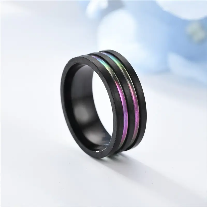 Titanium Steel Black Two-Color Couple Ring — feature 13