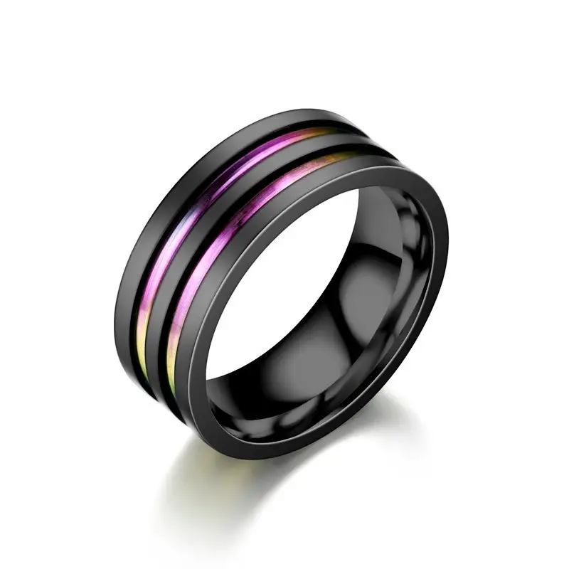 Titanium Steel Black Two-Color Couple Ring — feature 9