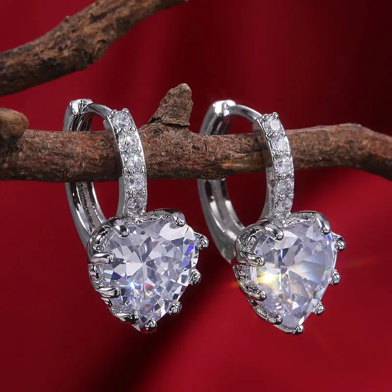 Heart Shaped Zircon Earrings for Women