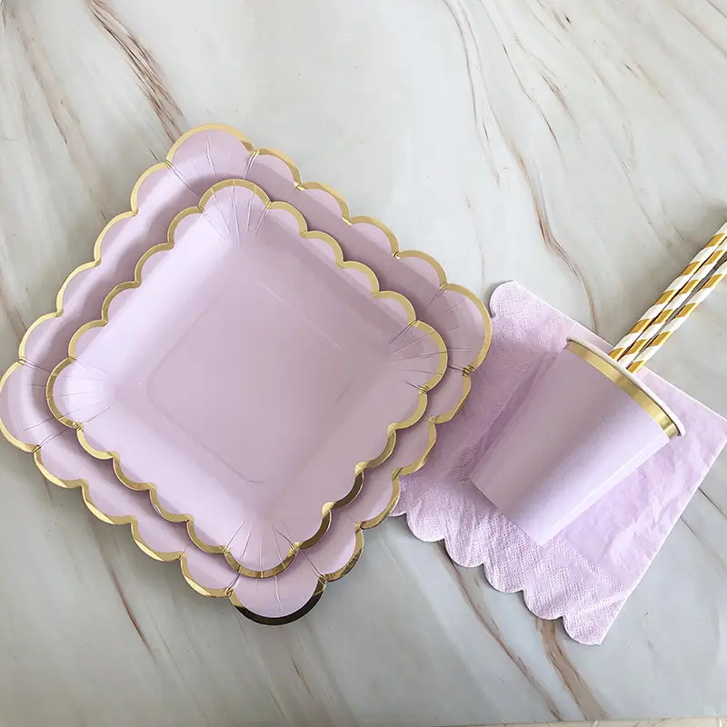Purple Disposable Party Tableware Set with Gold Accents - Image 9