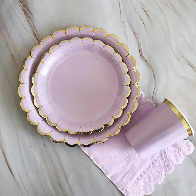 Purple Disposable Party Tableware Set with Gold Accents - Image 2