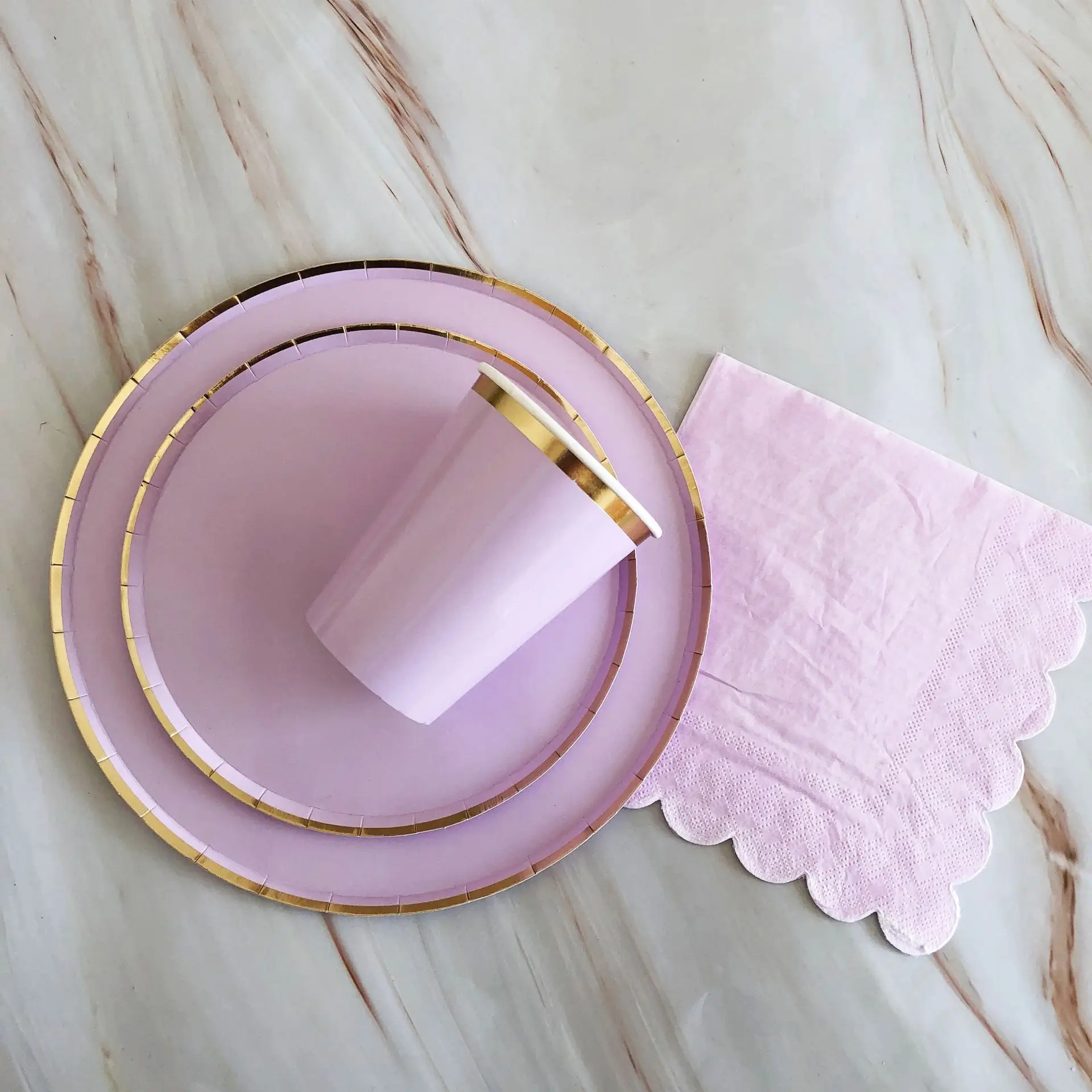 Purple Disposable Party Tableware Set with Gold Accents - Image 4