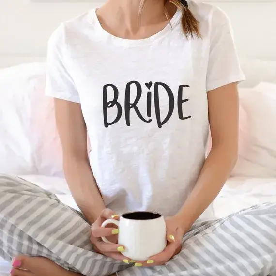 Foreign Trade Couple T-Shirt BRIDE Short Sleeve Yellow - Image 3