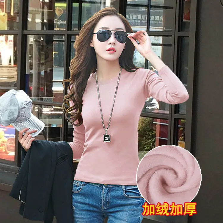 New Winter Women's Fleece Lined Long Sleeve T-Shirt Top Brown - Image 9
