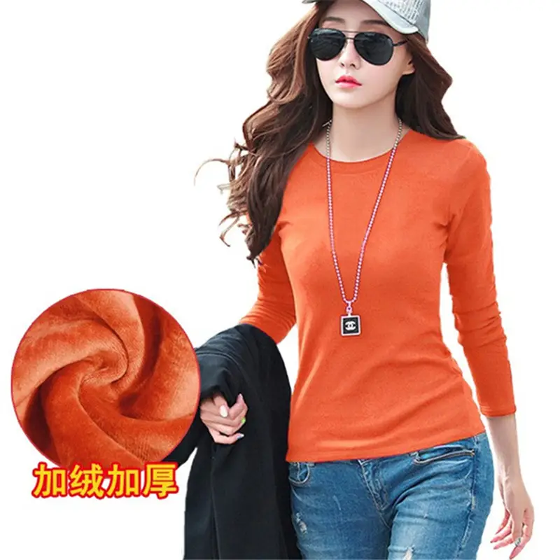 New Winter Women's Fleece Lined Long Sleeve T-Shirt Top Brown - Image 10