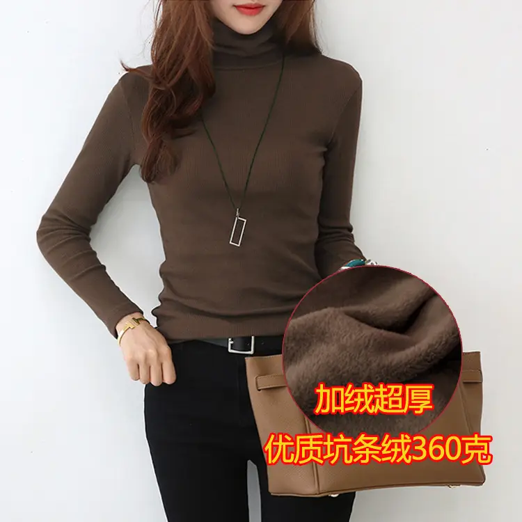 New Winter Women's Fleece Lined Long Sleeve T-Shirt Top Brown - Image 4
