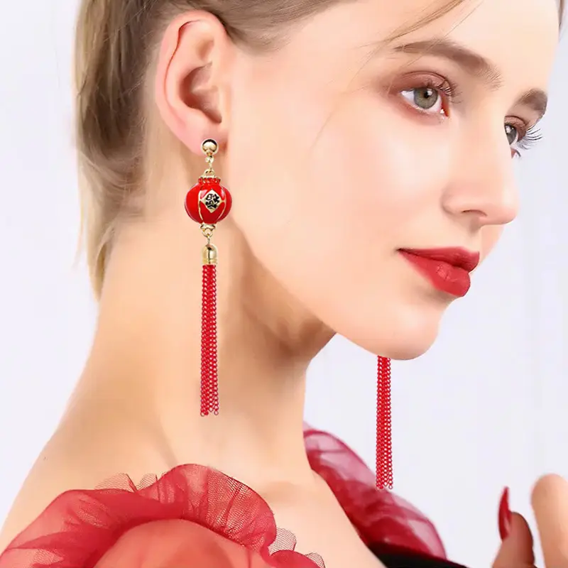 Red Ruyi Knot Earrings for Bridal & Festive Wear
