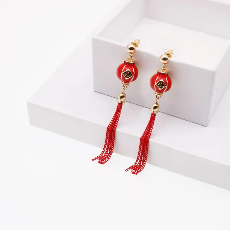 Red Ruyi Knot Earrings for Bridal & Festive Wear