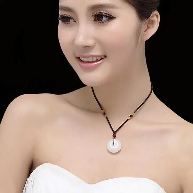 White Quartz Jade Peace Buckle Necklace for Men Women - Image 2