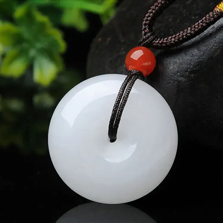 White Quartz Jade Peace Buckle Necklace for Men Women - Image 3