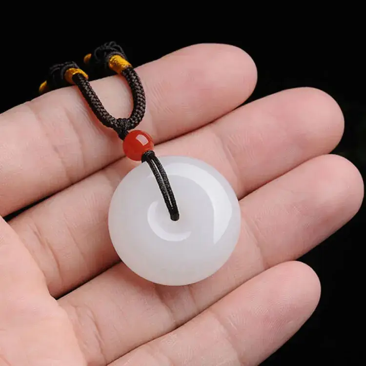 White Quartz Jade Peace Buckle Necklace for Men Women - Image 4