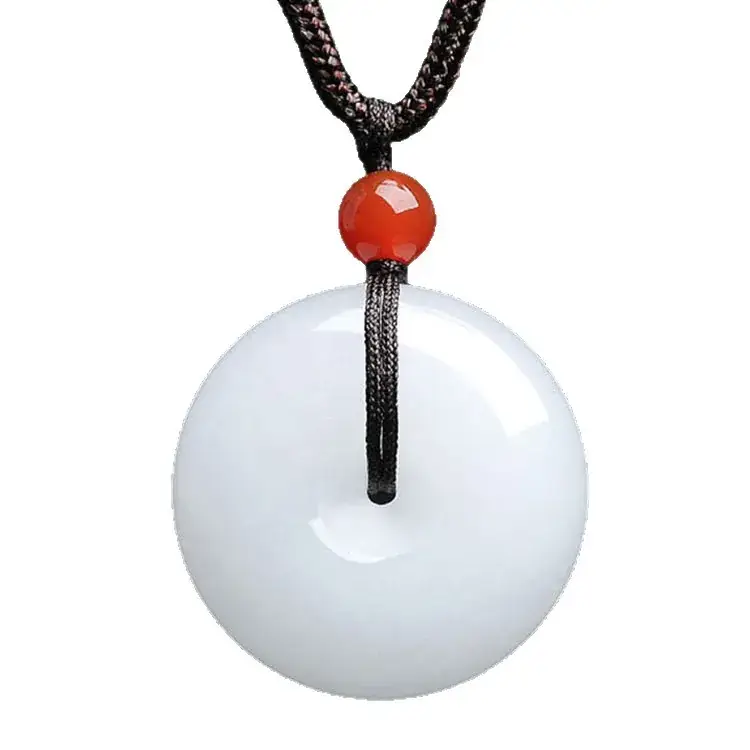 White Quartz Jade Peace Buckle Necklace for Men Women - Image 5