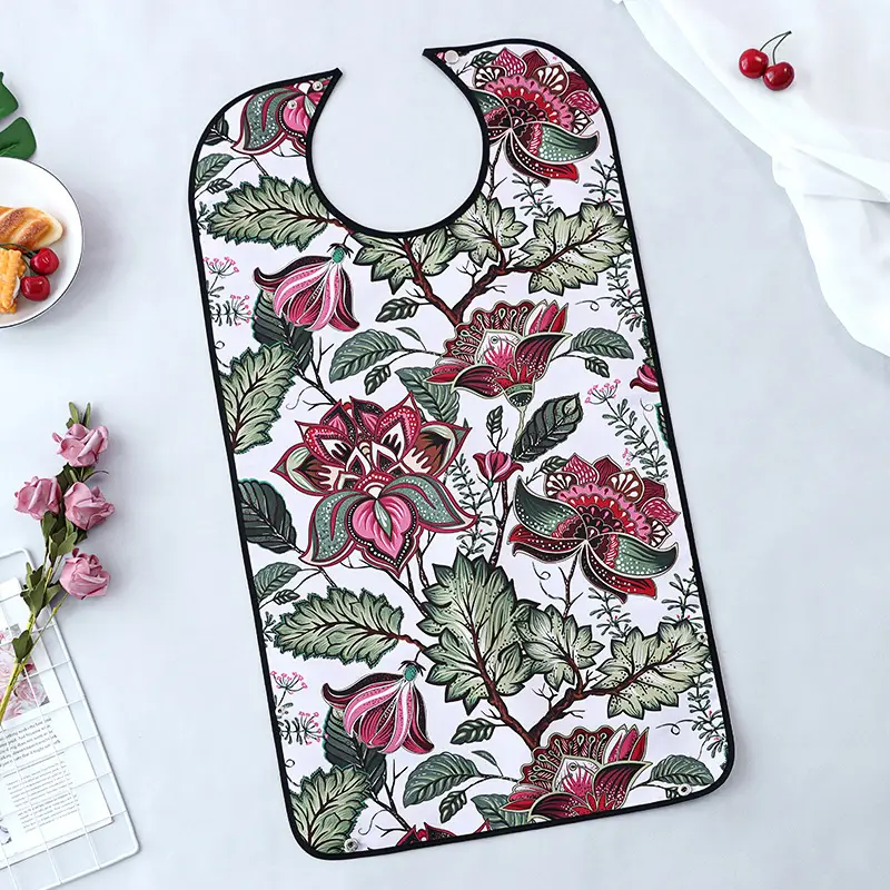 Red Floral Elderly Food Bibs for Adults - Image 11
