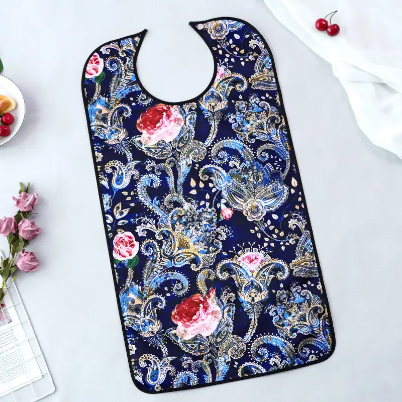 Red Floral Elderly Food Bibs for Adults - Image 12