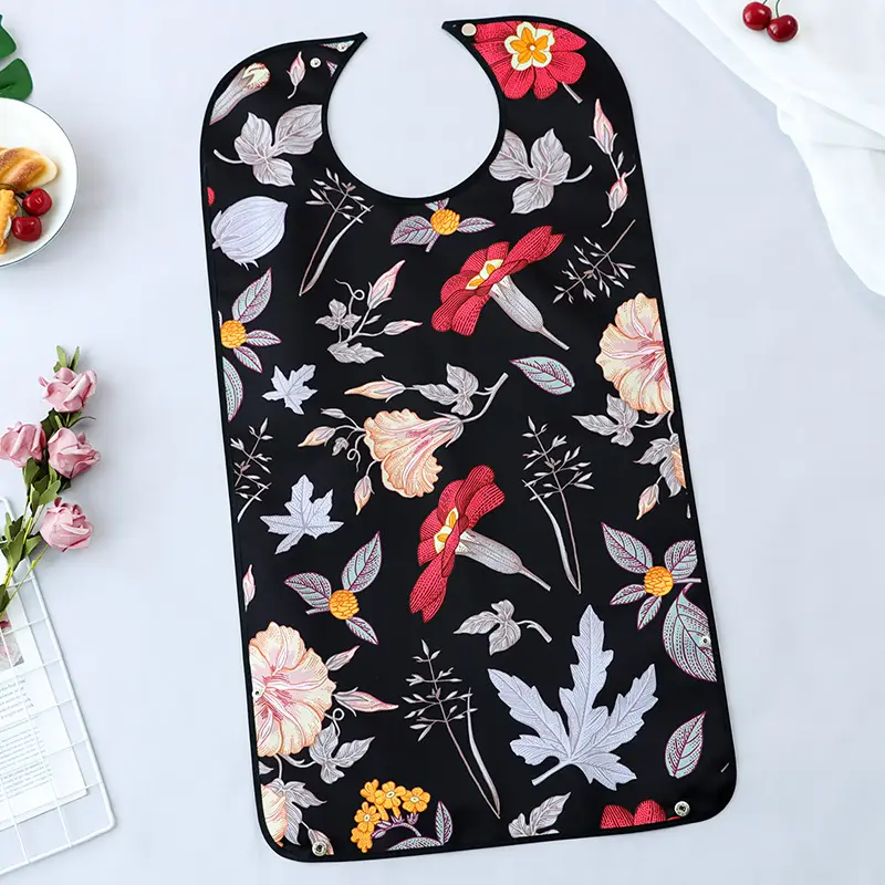 Red Floral Elderly Food Bibs for Adults - Image 4
