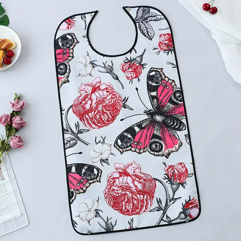 Red Floral Elderly Food Bibs for Adults - Image 5
