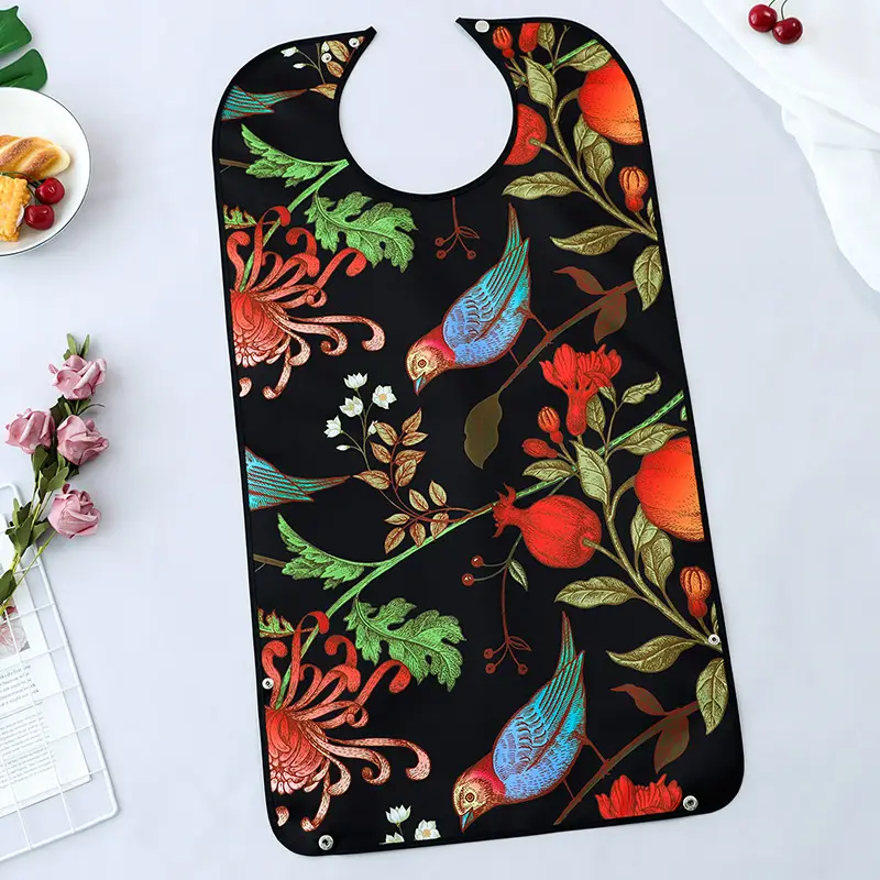 Red Floral Elderly Food Bibs for Adults - Image 6