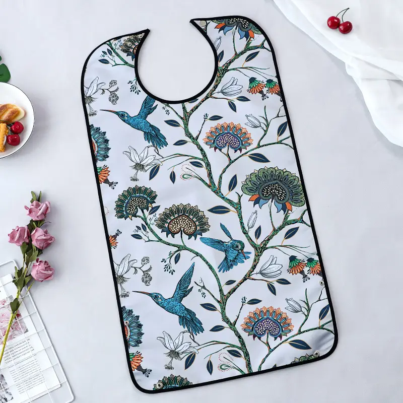 Red Floral Elderly Food Bibs for Adults - Image 7
