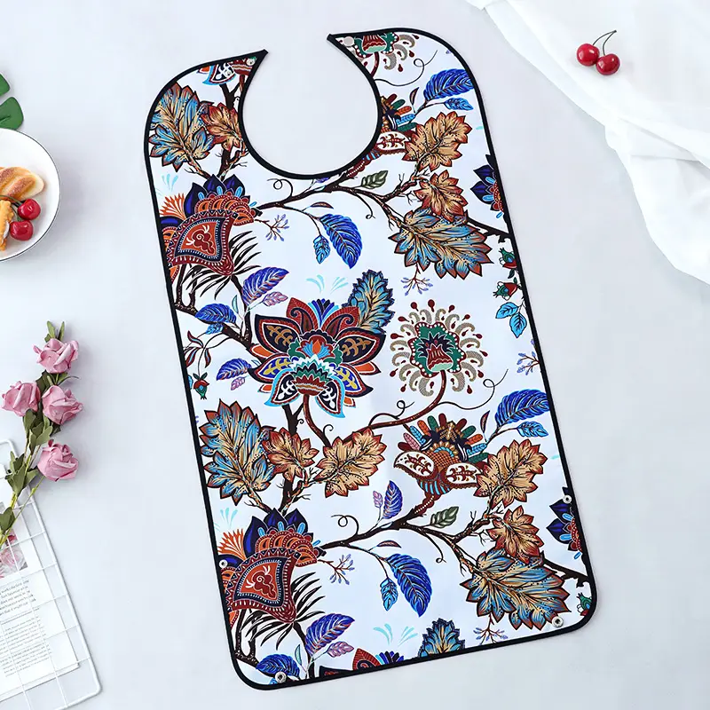Red Floral Elderly Food Bibs for Adults - Image 8