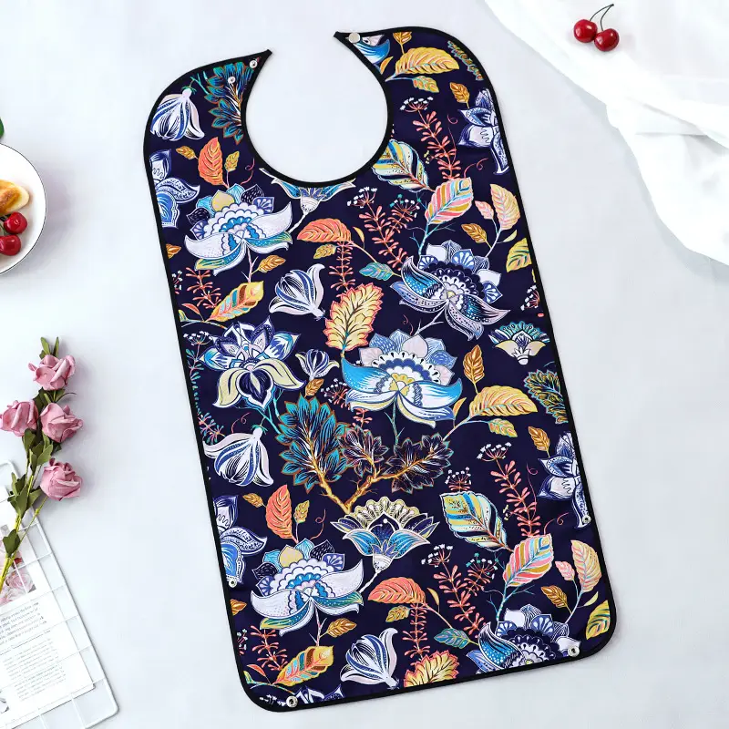 Red Floral Elderly Food Bibs for Adults - Image 9